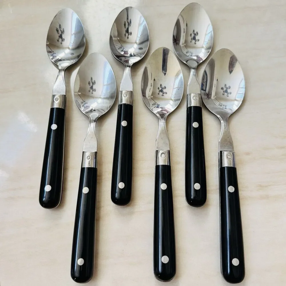 8pc FARBERWARE Colours-Black Stainless Soup Spoon 7 5/8” & Fork Rivets Thailand